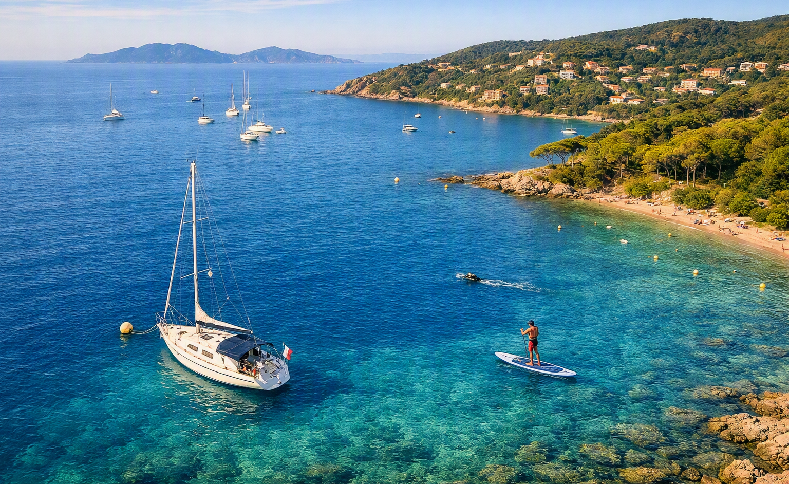 vue mer, bateau,paddle,plongée